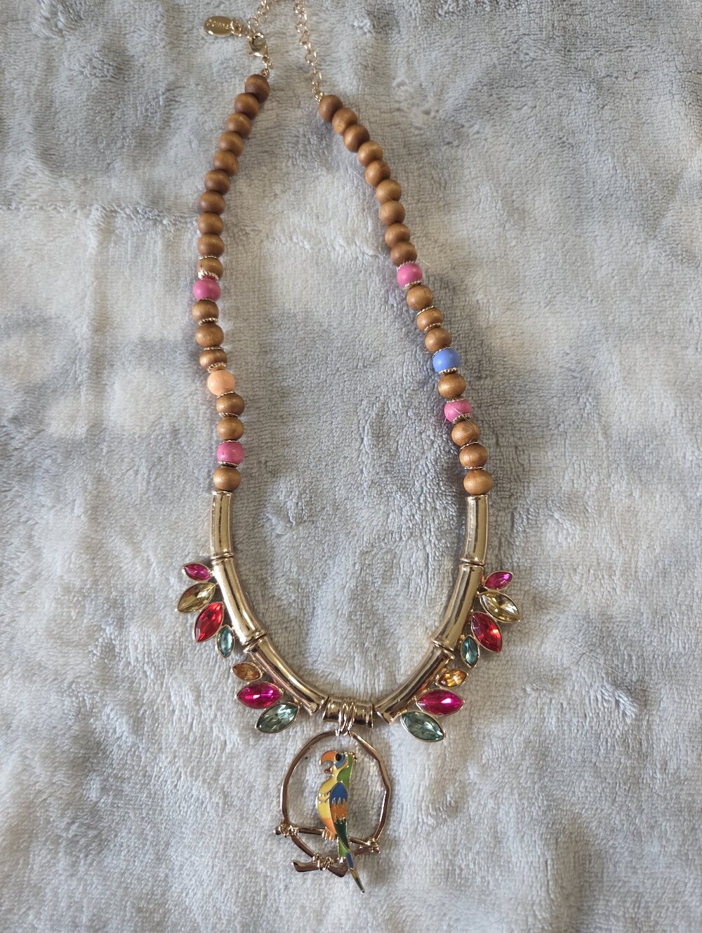 Disney Colorful Parrot Pendant Necklace with Brown Beads